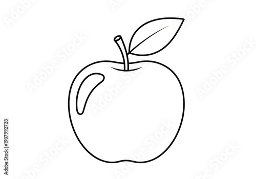Simple line drawing of an apple with a leaf ideal for design work on transparent background
