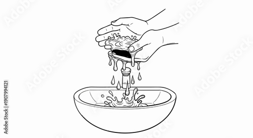 Two hands holding a bar of soap under a running faucet, dripping into a sink