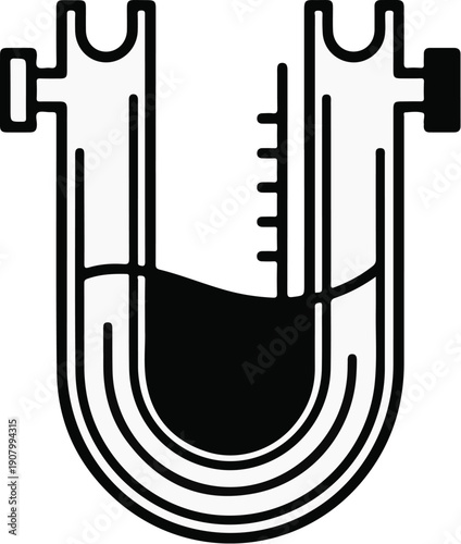 U-shaped laboratory glassware with liquid and measuring marks