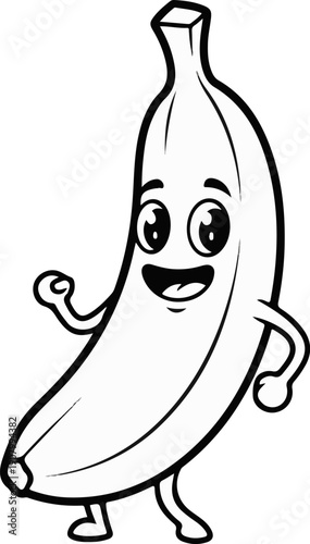 Whimsical anthropomorphic banana character with a cheerful expression and outstretched arms