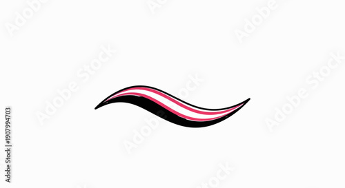 Wavy ribbon with pink and black stripes against a white background