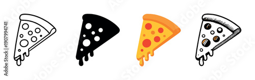Glowing pizza slice highlighted among black and white slices