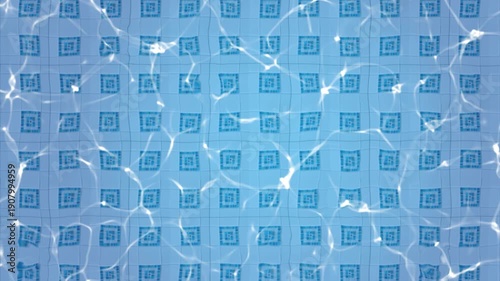 Abstract animated blue water surface with gentle ripples and moving light caustics forming a seamless looping background. Clean tiled pattern resembling swimming pool water reflection.