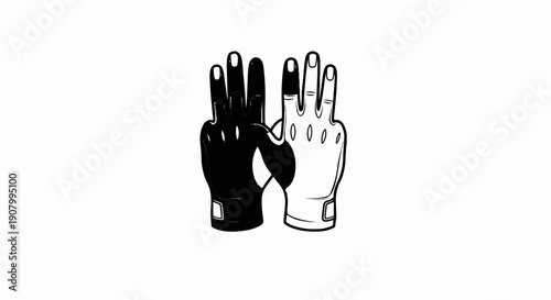 Two cartoon style gloves, one black, one white, facing each other