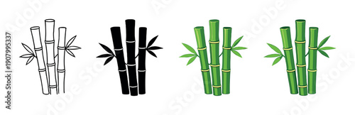 Abstract bamboo design with color transition from black and white to green