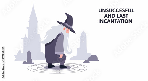 Wizard's failed magic attempt at a castle under a starry sky