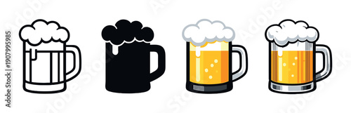 Illuminated beer mug signs on dark background highlighting variation in lighting
