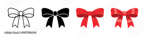 Four bows in black and red on gradient background