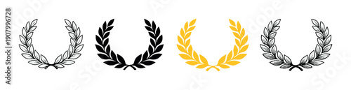 Glowing golden laurel wreath among silver and black wreaths on gradient background