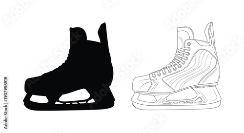 Ice skates depicted in contrasting black silhouette and white outline styles