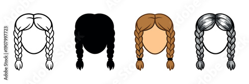 Artistic evolution of braided female hairstyles in silhouette and color