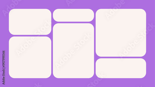 Trendy Bento Grid Vector Templates With Rounded Angles And Brick-Style Panels. Geometric Brutal Shapes In Different Sizes For Web Layouts And Modern Design Systems.