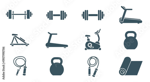 Collection of Fitness and Gym Equipment Icons.