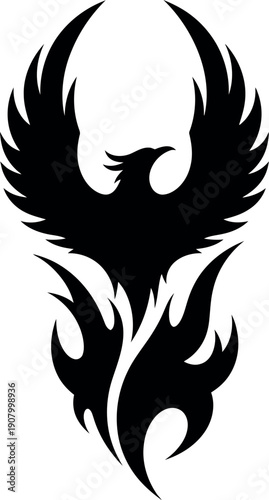 Mythical Phoenix Rising From Flames Silhouette Art Adobe Illustrator Artwork