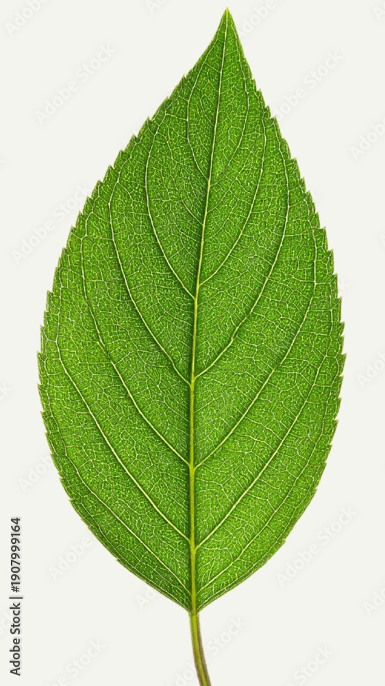 Obraz premium Leaf Midrib Isolated on White Background, Central Vein Structure of Leaf Representing Support and Botanical Anatomy Concept