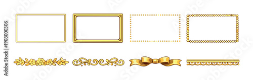 Set of golden decorative borders and frames on gradient background