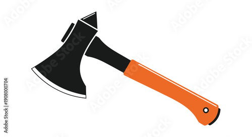 A stylized illustration of an axe with a black blade and orange handle