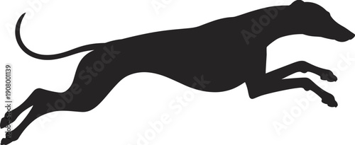 Running dog silhouette in jumping motion showing speed power and agility isolated on white background flat vector illustration