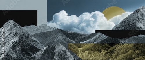 Panel kuchenny z motywem collage merging nature and city elements into a textured artistic composition