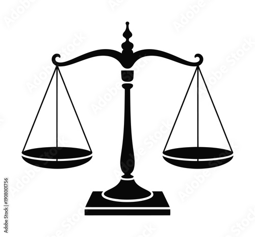 Vector graphic of a balanced scale with two empty plates on a white background