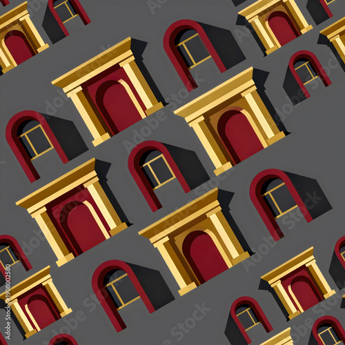 Red arches arranged diagonally on a gray background