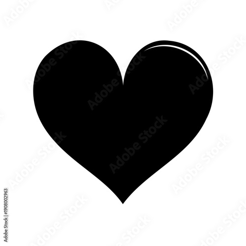 Bold Black Heart Symbol Stands Alone on a White Background, Shining Glossy