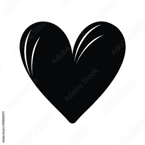 Solid black heart with white curved lines on the sides isolated on white