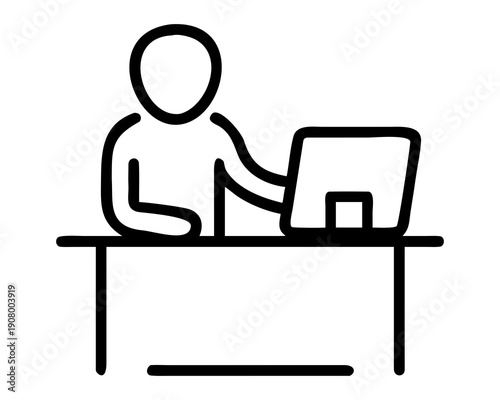Office Employee Working on Desktop Icon
