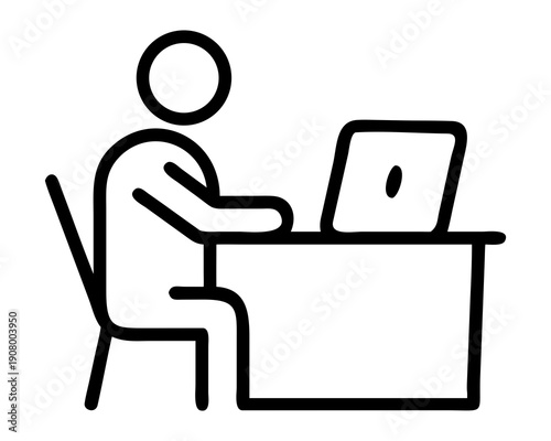 Office Worker Using Laptop Outline Icon
