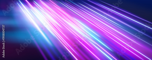 Electric neon ribbons twist and overlap, forming dynamic visual paths. Motion blur adds depth and intensity. Ideal for bold digital vector.