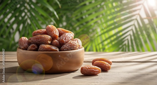 Almonds in a bowl on a wooden table with green leaves in the background 0251