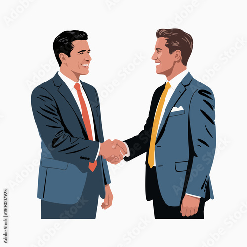 Business Deal: Two sharply dressed businessmen seal a partnership with a firm handshake, a symbol of trust, agreement, and collaborative endeavor.