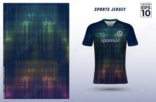 T shirt sport jersey design template with geometric gradient halftone pattern background. Sportswear uniform in front view. vector Illustration
