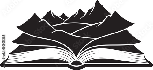 Mountain Range Emerging from Open Book Illustration