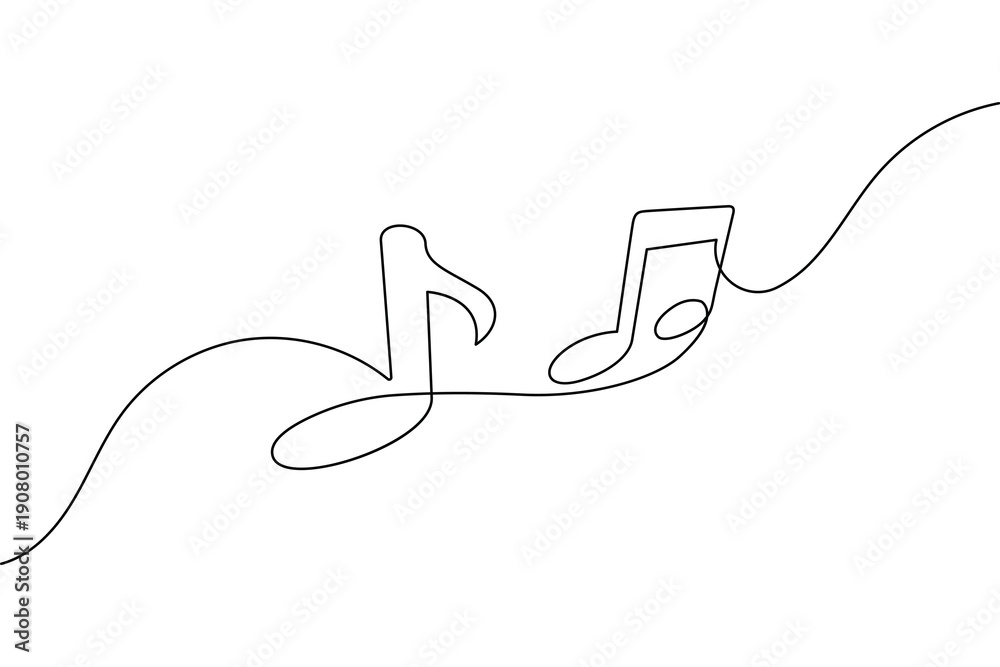 Obraz premium Minimalist illustration of two musical notes in continuous line