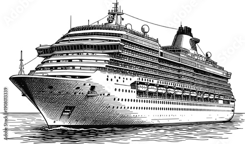 Detailed luxury cruise ship vector illustration for ocean travel coloring pages and maritime vacation designs