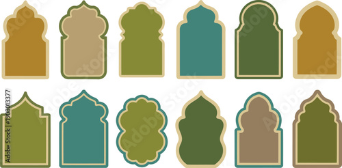 Set of colorful islamic arches and window frames for ramadan kareem greeting design