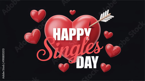 Happy Singles Day celebration with hearts and arrow in digital illustration