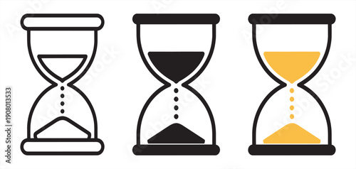 Hourglass Icon Set – Sandglass and Timer Vector Illustration. Hourglass Vector Icons Collection – Timer, Sandglass, and Clock Symbol.