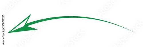 Green Curved Arrow Pointing Left Directional Icon with Sharp Tip and Arched Body Isolated on White Background for Back or Return.