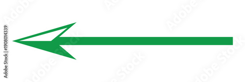 Green Straight Arrow Pointing Left Flat Directional Icon with Sharp Head and Linear Body Isolated on White Background for Go Back.