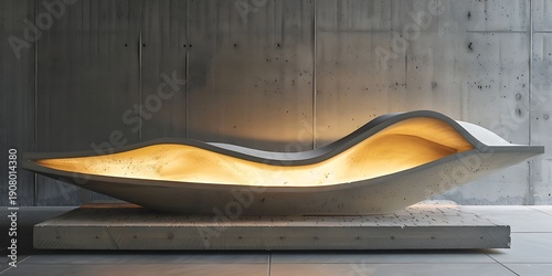 Modern wavy bathtub design with sleek minimalist aesthetic and soft illumination