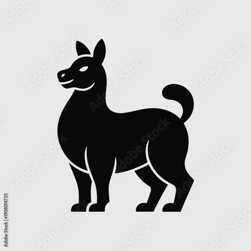 Black llama silhouette on light gray background alpaca
