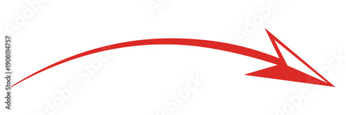 Red Curved Arrow Pointer Icon with Sharp Tip and Arched Body Isolated on White Background for Directional Path and Success Concept.