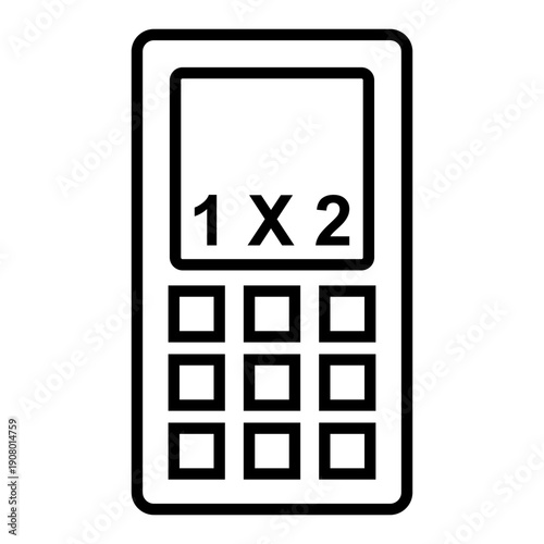 Outline illustration of a calculator with multiplication symbol on display, representing mathematics, accounting, finance, and digital calculation tools.