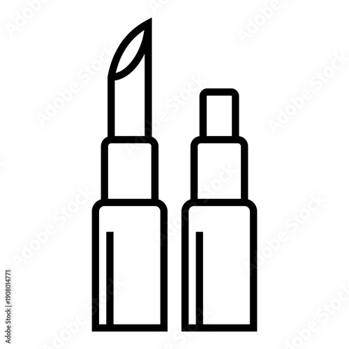 Simple outline illustration of lipstick and cosmetic container, representing beauty products, makeup essentials, and personal care accessories.