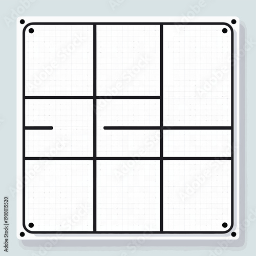 Black grid on white artboard with rounded corners template