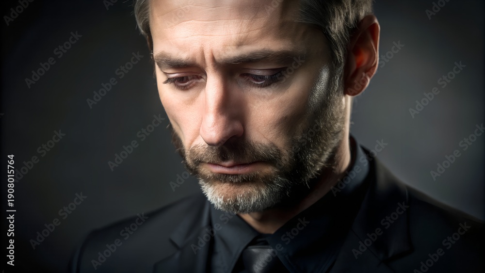 Obraz premium Sad Man in Mourning Portrait After Loss
