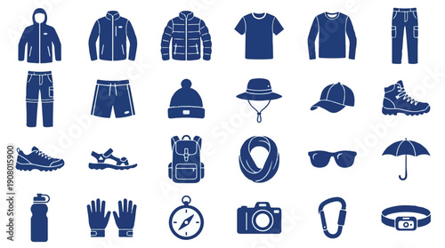 Outdoor and travel gear collection, essential equipment for adventure activities
