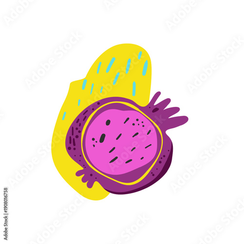 Abstract Passion Fruit Illustration Modern Art Style Purple Yellow Pink
